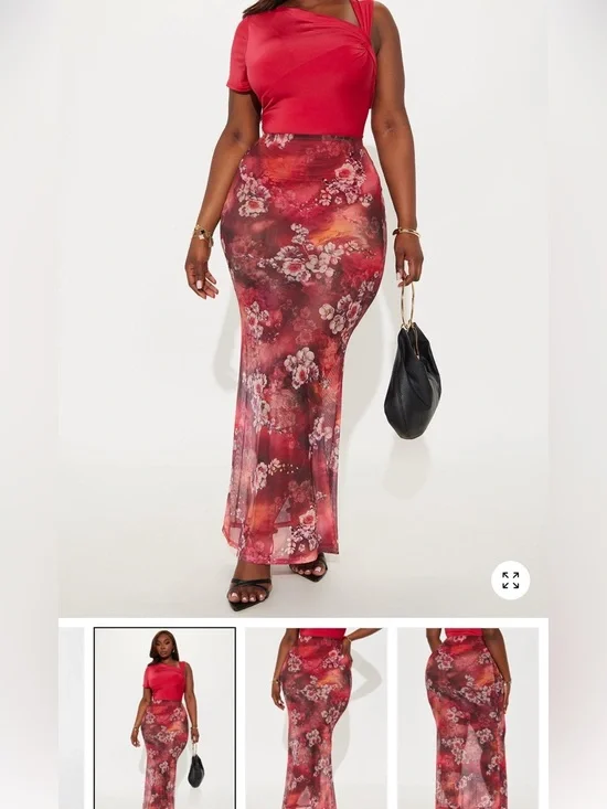 Fashion Nova Red Floral Mesh Maxi Skirt - Picture 1 of 1